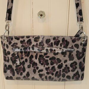 Lodis Cheetah Print Gray Black Leather Bag
